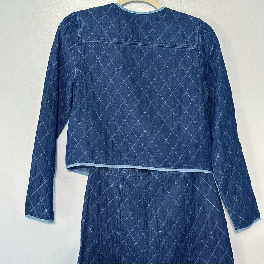 NWT J.Crew Quilted denim lady jacket and skirt‎ set Size 0